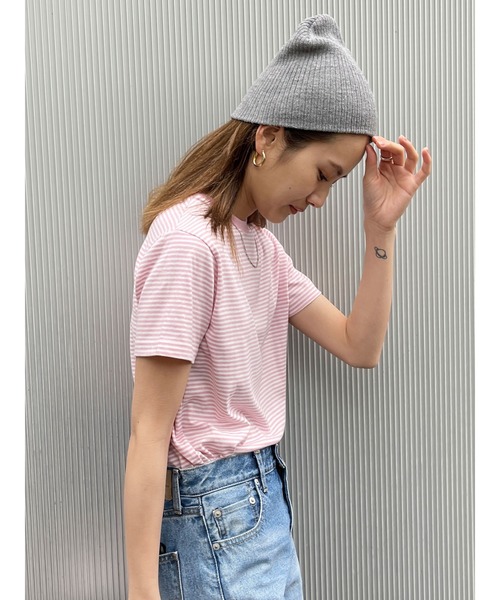 Ungrid（アングリッド）の「【WEB限定】コンパクトボーダーTee（Tシャツ/カットソー・レディース・ブラウン/レッド/ピンク/イエロー/ブルー/グリーン・FREE）」の6枚目の写真