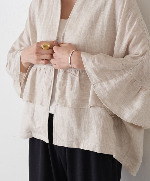 BEARDSLEY（ビアズリー）の「リネンフリルハオリ（シャツ/ブラウス・レディース・ブラック/ベージュ・FREE）」の18枚目の写真