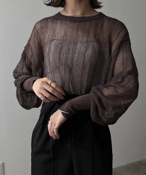 Amiur（エミレ）の「stripe knit pullover（Tシャツ/カットソー・レディース・グリーン/アイボリー/ブラウン・FREE）」の2枚目の写真