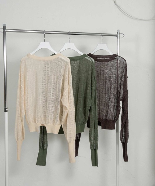 Amiur（エミレ）の「stripe knit pullover（Tシャツ/カットソー・レディース・グリーン/アイボリー/ブラウン・FREE）」の11枚目の写真