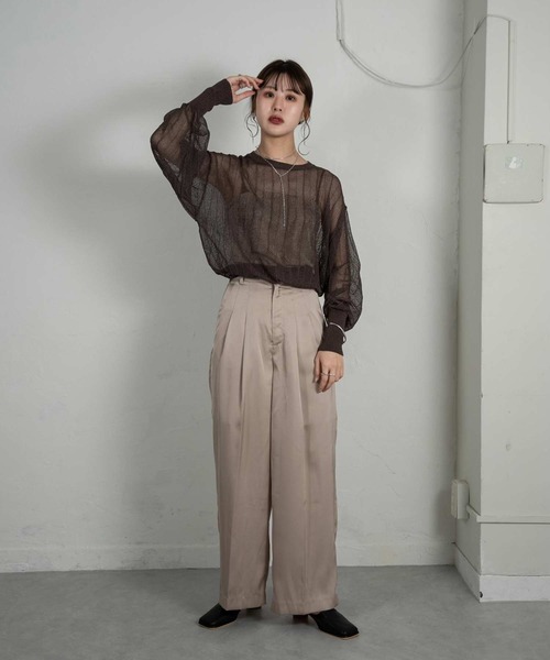 Amiur（エミレ）の「stripe knit pullover（Tシャツ/カットソー・レディース・グリーン/アイボリー/ブラウン・FREE）」の9枚目の写真