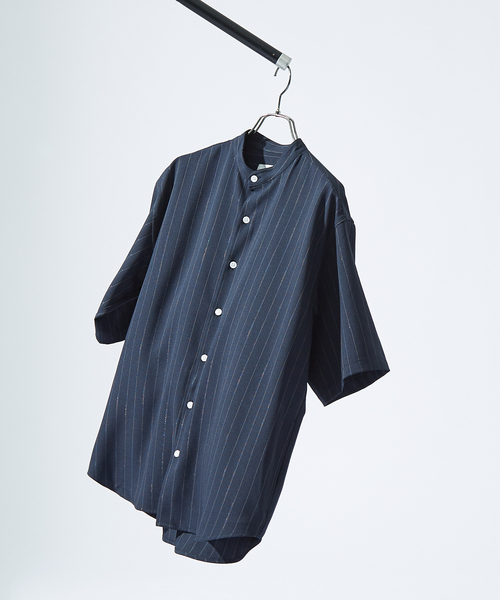 ABAHOUSE（アバハウス）の「【定番】バンドカラー ストライプ 半袖 シャツ（シャツ/ブラウス・メンズ・セージグリーン/グレイッシュブルー/ダークネイビー/ホワイト/ライトグレー/その他1・46/44/48）」の6枚目の写真