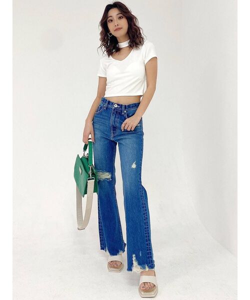 GYDA（ジェイダ）の「チョーカーデザインVネックトップス（Tシャツ/カットソー・レディース・チャコールグレー/オフホワイト・FREE）」の13枚目の写真