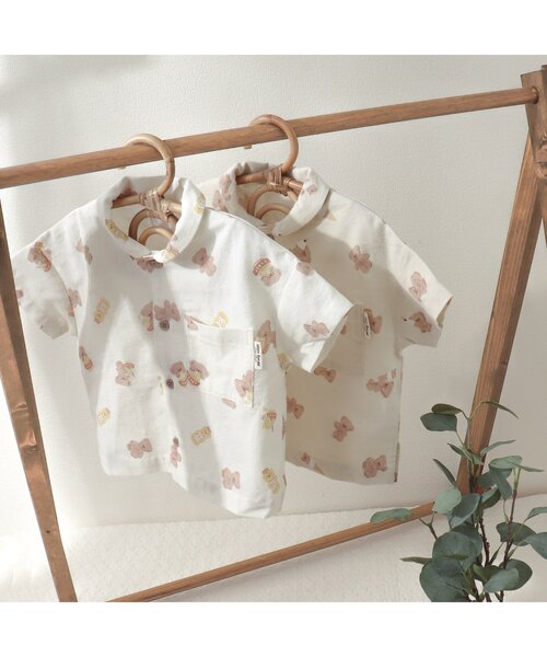apres les cours（アプレレクール）の「tiny bear 総柄シャツ（シャツ/ブラウス・キッズ・ベージュ/アイボリー・90/100/110/120/80）」の3枚目の写真