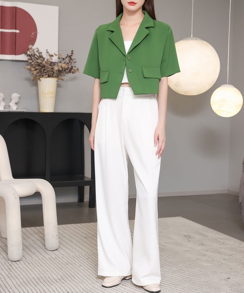 MAISON DE THERESE（メゾン ド テレーズ）の「半袖ジャケット（テーラードジャケット・レディース・ブラック/グリーン・M）」の6枚目の写真