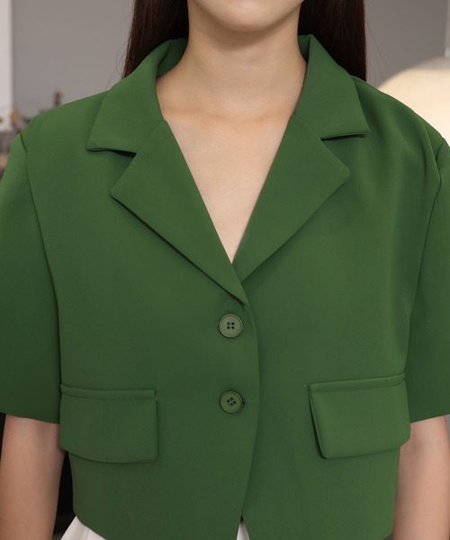 MAISON DE THERESE（メゾン ド テレーズ）の「半袖ジャケット（テーラードジャケット・レディース・ブラック/グリーン・M）」の19枚目の写真