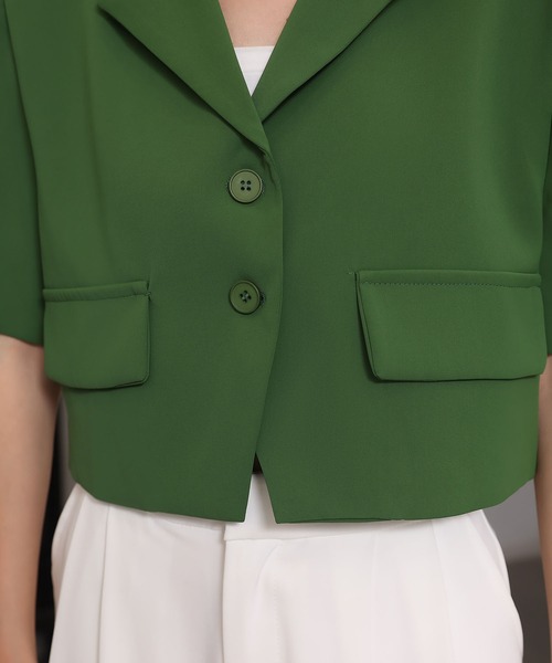 MAISON DE THERESE（メゾン ド テレーズ）の「半袖ジャケット（テーラードジャケット・レディース・ブラック/グリーン・M）」の20枚目の写真