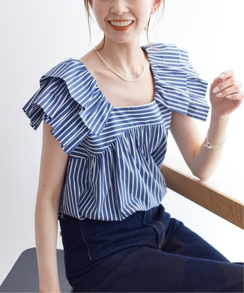 SLOBE IENA（スローブイエナ）の「ストライプフリルブラウス（シャツ 