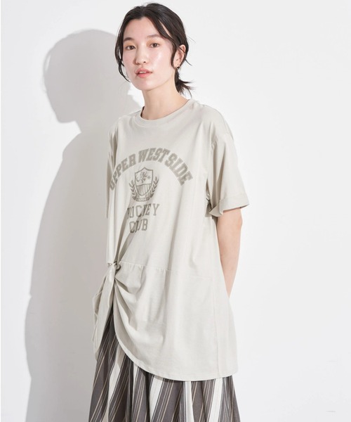 earth music&ecology（アースミュージックアンドエコロジー）の「ツイストカレッジチュニック（Tシャツ/カットソー・レディース・ライトグリーン/ネイビー/オフホワイト・FREE）」の2枚目の写真