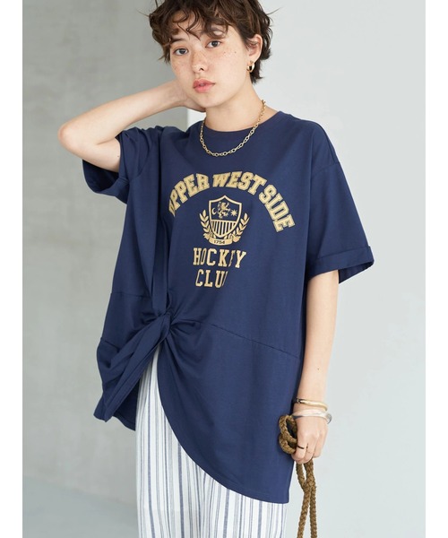 earth music&ecology（アースミュージックアンドエコロジー）の「ツイストカレッジチュニック（Tシャツ/カットソー・レディース・ライトグリーン/ネイビー/オフホワイト・FREE）」の15枚目の写真