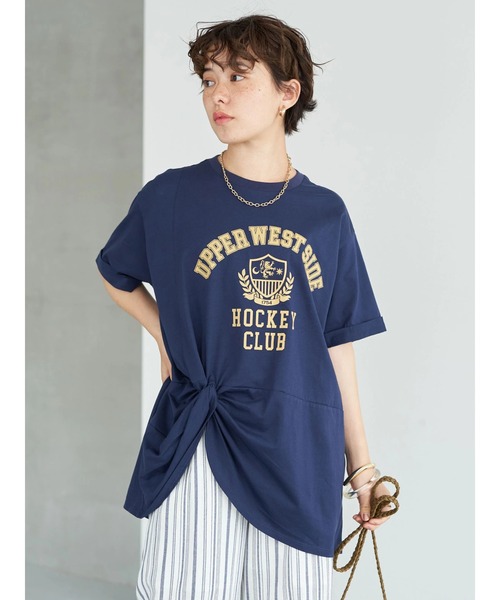 earth music&ecology（アースミュージックアンドエコロジー）の「ツイストカレッジチュニック（Tシャツ/カットソー・レディース・ライトグリーン/ネイビー/オフホワイト・FREE）」の4枚目の写真