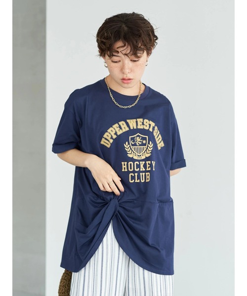 earth music&ecology（アースミュージックアンドエコロジー）の「ツイストカレッジチュニック（Tシャツ/カットソー・レディース・ライトグリーン/ネイビー/オフホワイト・FREE）」の11枚目の写真