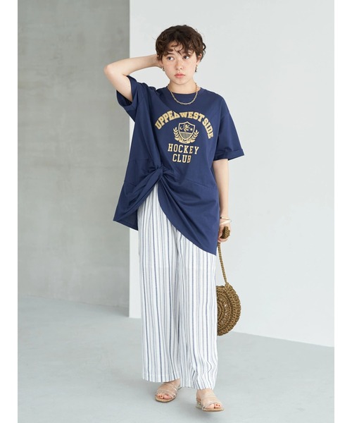 earth music&ecology（アースミュージックアンドエコロジー）の「ツイストカレッジチュニック（Tシャツ/カットソー・レディース・ライトグリーン/ネイビー/オフホワイト・FREE）」の19枚目の写真