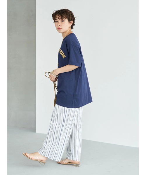 earth music&ecology（アースミュージックアンドエコロジー）の「ツイストカレッジチュニック（Tシャツ/カットソー・レディース・ライトグリーン/ネイビー/オフホワイト・FREE）」の8枚目の写真