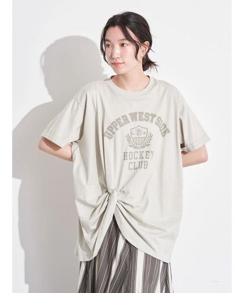 earth music&ecology（アースミュージックアンドエコロジー）の「ツイストカレッジチュニック（Tシャツ/カットソー・レディース・ライトグリーン/ネイビー/オフホワイト・FREE）」の5枚目の写真