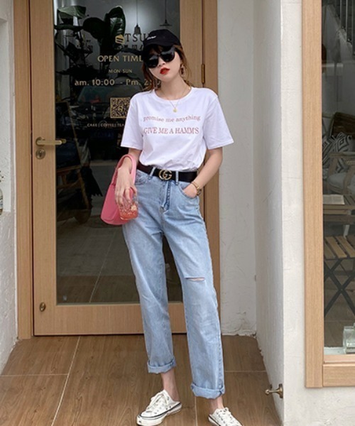 at12:03（アットイチニーゼロサン）の「カラーレタリングTシャツ（Tシャツ/カットソー・レディース・ホワイト/ブラック/オレンジ・FREE）」の7枚目の写真