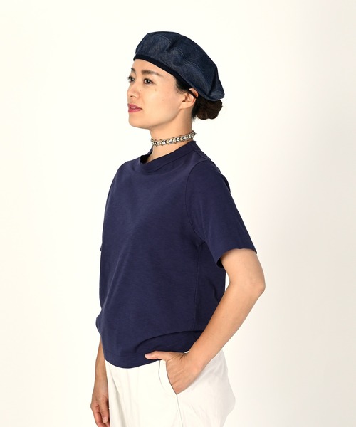 45R★度詰天竺のフーディ 紺色 45R天竺の四角Tシャツ（インディゴ 濃）: WOMEN｜45R