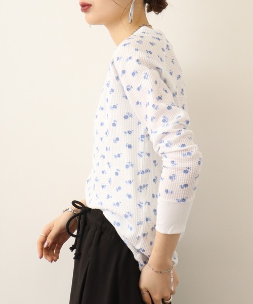 JEMORGAN（ジェーイーモーガン）の「JEMORGAN ワッフルレトロ花柄ラグランロングスリーブＴ（パック入り）（Tシャツ/カットソー・レディース・ホワイト/杢グレー・FREE）」の6枚目の写真