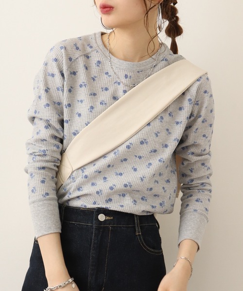 JEMORGAN（ジェーイーモーガン）の「JEMORGAN ワッフルレトロ花柄ラグランロングスリーブＴ（パック入り）（Tシャツ/カットソー・レディース・ホワイト/杢グレー・FREE）」の10枚目の写真