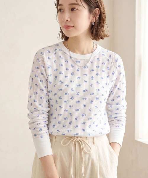 JEMORGAN(ジェーイーモーガン)の「JEMORGAN ワッフルレトロ花柄ラグランロングスリーブT(パック入り)(Tシャツ/カットソー・レディース・ホワイト/杢グレー/ナチュラル・FREE/F)」の9枚目の写真