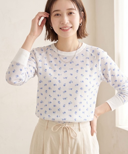 JEMORGAN(ジェーイーモーガン)の「JEMORGAN ワッフルレトロ花柄ラグランロングスリーブT(パック入り)(Tシャツ/カットソー・レディース・ホワイト/杢グレー/ナチュラル・FREE/F)」の20枚目の写真