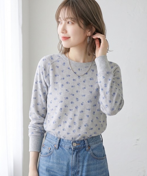 JEMORGAN(ジェーイーモーガン)の「JEMORGAN ワッフルレトロ花柄ラグランロングスリーブT(パック入り)(Tシャツ/カットソー・レディース・ホワイト/杢グレー/ナチュラル・FREE/F)」の19枚目の写真