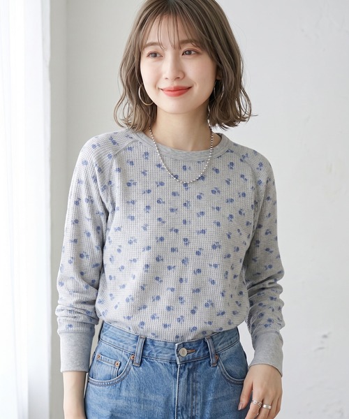 JEMORGAN(ジェーイーモーガン)の「JEMORGAN ワッフルレトロ花柄ラグランロングスリーブT(パック入り)(Tシャツ/カットソー・レディース・ホワイト/杢グレー/ナチュラル・FREE/F)」の10枚目の写真