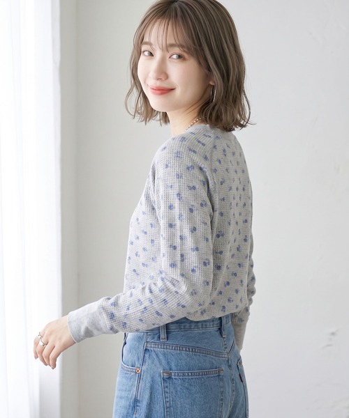 JEMORGAN(ジェーイーモーガン)の「JEMORGAN ワッフルレトロ花柄ラグランロングスリーブT(パック入り)(Tシャツ/カットソー・レディース・ホワイト/杢グレー/ナチュラル・FREE/F)」の8枚目の写真
