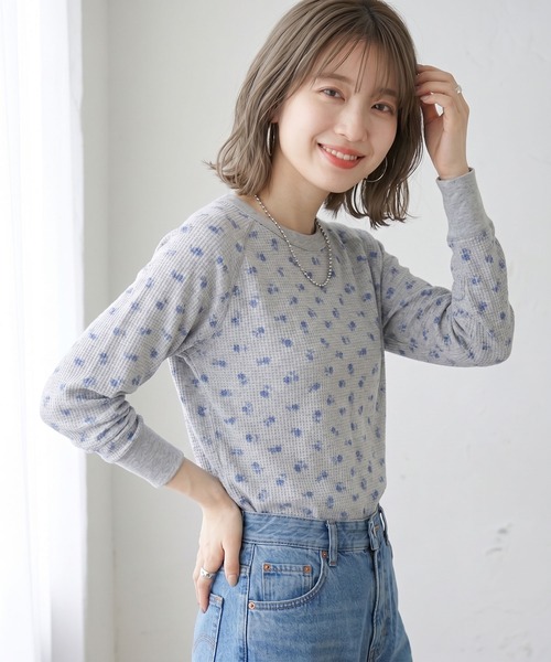 JEMORGAN(ジェーイーモーガン)の「JEMORGAN ワッフルレトロ花柄ラグランロングスリーブT(パック入り)(Tシャツ/カットソー・レディース・ホワイト/杢グレー/ナチュラル・FREE/F)」の17枚目の写真