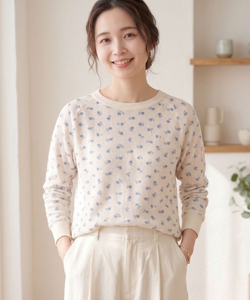 JEMORGAN(ジェーイーモーガン)の「JEMORGAN ワッフルレトロ花柄ラグランロングスリーブT(パック入り)(Tシャツ/カットソー・レディース・ホワイト/杢グレー/ナチュラル・FREE/F)」の7枚目の写真