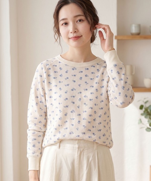 JEMORGAN(ジェーイーモーガン)の「JEMORGAN ワッフルレトロ花柄ラグランロングスリーブT(パック入り)(Tシャツ/カットソー・レディース・ホワイト/杢グレー/ナチュラル・FREE/F)」の12枚目の写真