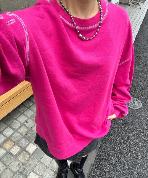 HELLO.SANFRANCISCO（ハローサンフランシスコ）の「【HELLO.SANFRANCISCO/ハローサンフランシスコ】配色ステッチオーバースウェット（スウェット・レディース・ライトグレー/ピンク/オレンジ/ブルー/グリーン/チャコールグレー/サーモンピンク/アイボリー/サックスブルー/ミント/オフホワイト/ローズ/グレー/イエロー/イエロー系その他/バイオレット・FREE）」の20枚目の写真