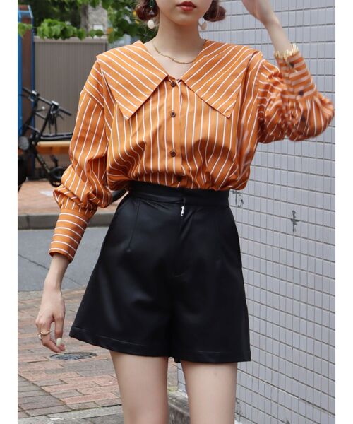 EVRIS(エヴリス)の「ストライプ BIG COLLAR シャツ(シャツ/ブラウス・レディース・ホワイト/ブルー/オレンジ・FREE)」の3枚目の写真