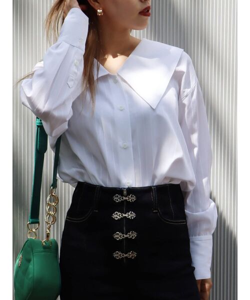 EVRIS(エヴリス)の「ストライプ BIG COLLAR シャツ(シャツ/ブラウス・レディース・ホワイト/ブルー/オレンジ・FREE)」の12枚目の写真