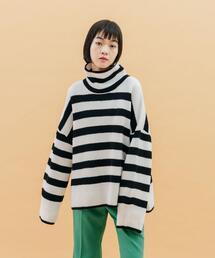 CITEN | ＜CITEN＞ムジ／ボーダー カタアゼ ハイネック ニット(ニット/セーター)