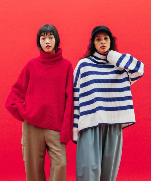 CITEN(シテン)の「<CITEN>ムジ/ボーダー カタアゼ ハイネック ニット(ニット/セーター・レディース・ブラック/ピンク/ロイヤルブルー・FREE)」の5枚目の写真