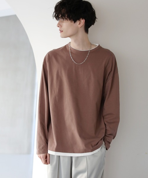 ASTRONOMY(アストロノミー)の「ルーズベーシック フェイクレイヤード長袖Tシャツ(Tシャツ/カットソー・メンズ・グレー/チャコール/ホワイト/ブラック/ワイン/ブルー/ベージュ/サックスブルー/ブラウン・L/XL/S/M)」の1枚目の写真