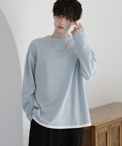 ASTRONOMY(アストロノミー)の「ルーズベーシック フェイクレイヤード長袖Tシャツ(Tシャツ/カットソー・メンズ・グレー/チャコール/ホワイト/ブラック/ワイン/ブルー/ベージュ/サックスブルー/ブラウン・L/XL/S/M)」の2枚目の写真