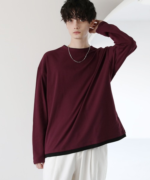ASTRONOMY(アストロノミー)の「ルーズベーシック フェイクレイヤード長袖Tシャツ(Tシャツ/カットソー・メンズ・グレー/チャコール/ホワイト/ブラック/ワイン/ブルー/ベージュ/サックスブルー/ブラウン・L/XL/S/M)」の9枚目の写真