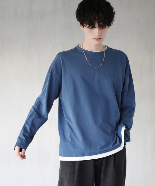 ASTRONOMY(アストロノミー)の「ルーズベーシック フェイクレイヤード長袖Tシャツ(Tシャツ/カットソー・メンズ・グレー/チャコール/ホワイト/ブラック/ワイン/ブルー/ベージュ/サックスブルー/ブラウン・L/XL/S/M)」の8枚目の写真