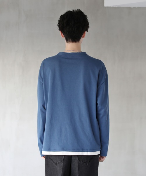 セール】ルーズベーシック フェイクレイヤード長袖Tシャツ（T