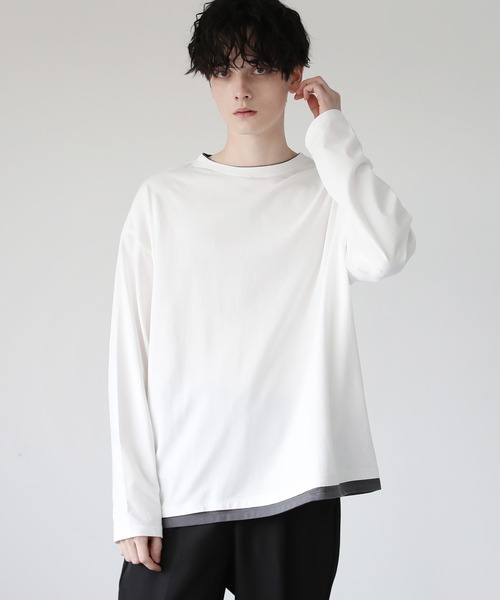 ASTRONOMY(アストロノミー)の「ルーズベーシック フェイクレイヤード長袖Tシャツ(Tシャツ/カットソー・メンズ・グレー/チャコール/ホワイト/ブラック/ワイン/ブルー/ベージュ/サックスブルー/ブラウン・L/XL/S/M)」の14枚目の写真