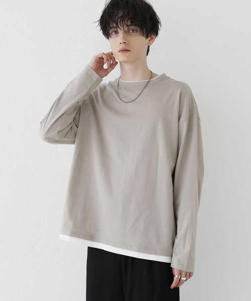 ASTRONOMY(アストロノミー)の「ルーズベーシック フェイクレイヤード長袖Tシャツ(Tシャツ/カットソー・メンズ・グレー/チャコール/ホワイト/ブラック/ワイン/ブルー/ベージュ/サックスブルー/ブラウン・L/XL/S/M)」の10枚目の写真
