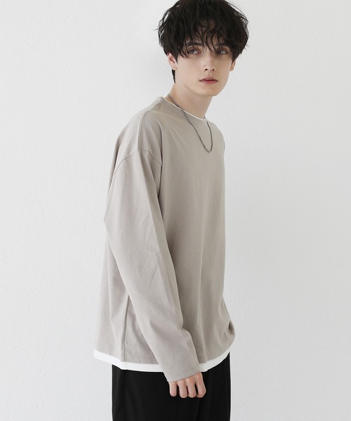 ASTRONOMY(アストロノミー)の「ルーズベーシック フェイクレイヤード長袖Tシャツ(Tシャツ/カットソー・メンズ・グレー/チャコール/ホワイト/ブラック/ワイン/ブルー/ベージュ/サックスブルー/ブラウン・L/XL/S/M)」の11枚目の写真