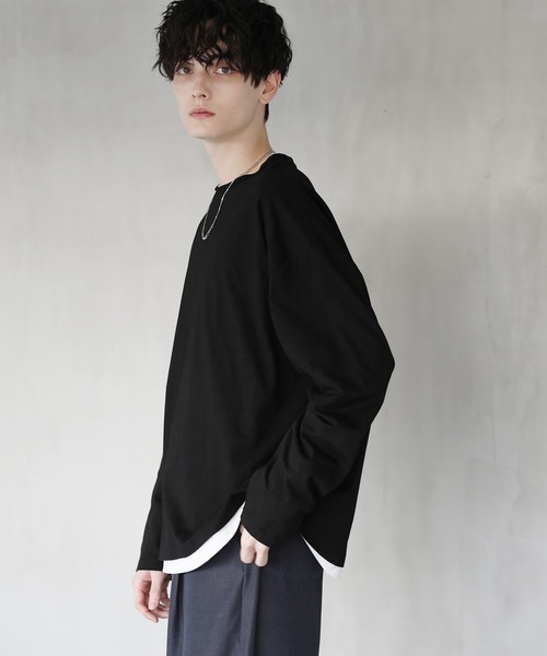 セール】ルーズベーシック フェイクレイヤード長袖Tシャツ（T