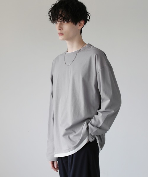 ASTRONOMY(アストロノミー)の「ルーズベーシック フェイクレイヤード長袖Tシャツ(Tシャツ/カットソー・メンズ・グレー/チャコール/ホワイト/ブラック/ワイン/ブルー/ベージュ/サックスブルー/ブラウン・L/XL/S/M)」の22枚目の写真
