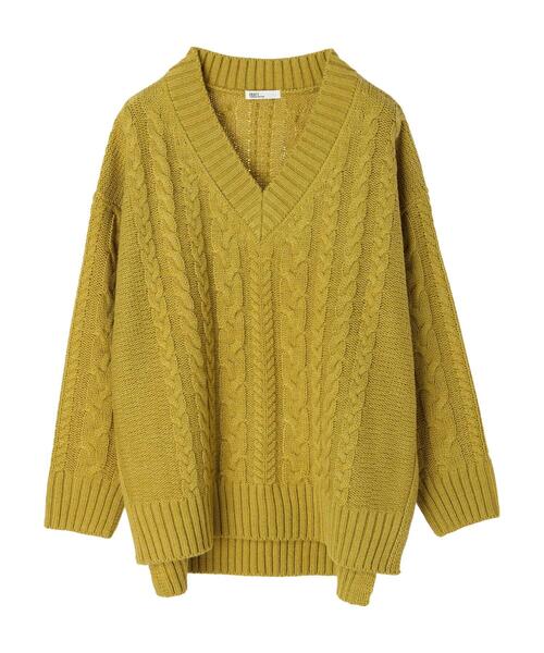 CRAFT STANDARD BOUTIQUE（クラフトスタンダードブティック）の「Vネックケーブルニットプルオーバー　◆（ニット/セーター・レディース・ブラック/ベージュ/ブラウン/カーキ/マスタード・FREE）」の21枚目の写真