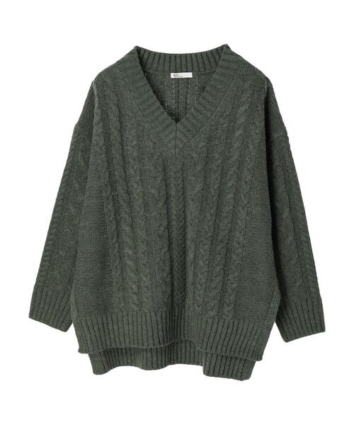 CRAFT STANDARD BOUTIQUE（クラフトスタンダードブティック）の「Vネックケーブルニットプルオーバー　◆（ニット/セーター・レディース・ブラック/ベージュ/ブラウン/カーキ/マスタード・FREE）」の22枚目の写真