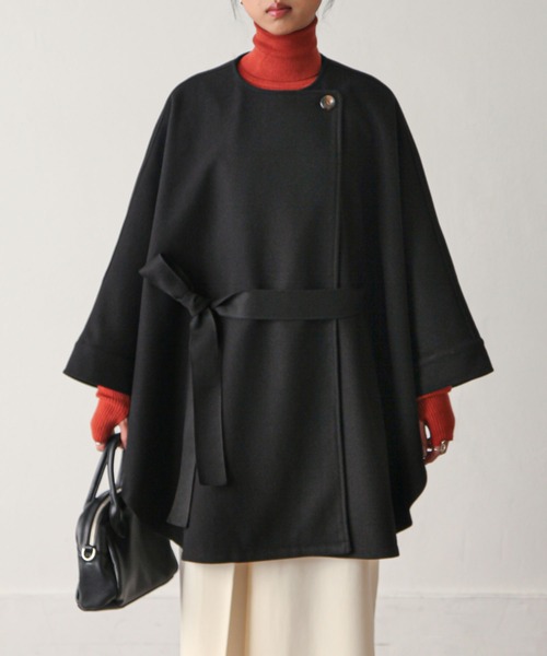 Chillfar（チルファー）の「ストール付きポンチョ（ノーカラーコート・レディース・モカ/グリーン/アイボリー/ベージュ/ブラック・FREE）」の14枚目の写真