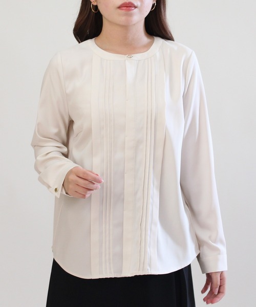 TRUDEA(トルディア)の「ピンタックノーカラーブラウス(シャツ/ブラウス・レディース・ホワイト/ブラック/ベージュ/ブルーグリーン・MEDIUM/LARGE)」の8枚目の写真